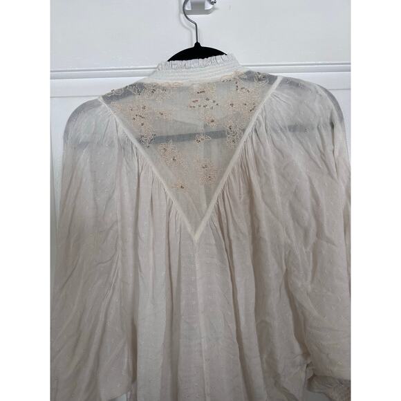 Anthropologie Peasant Top Womens Small Edda Embroidered Dolman Blouse Cream Boho - Picture 6 of 6